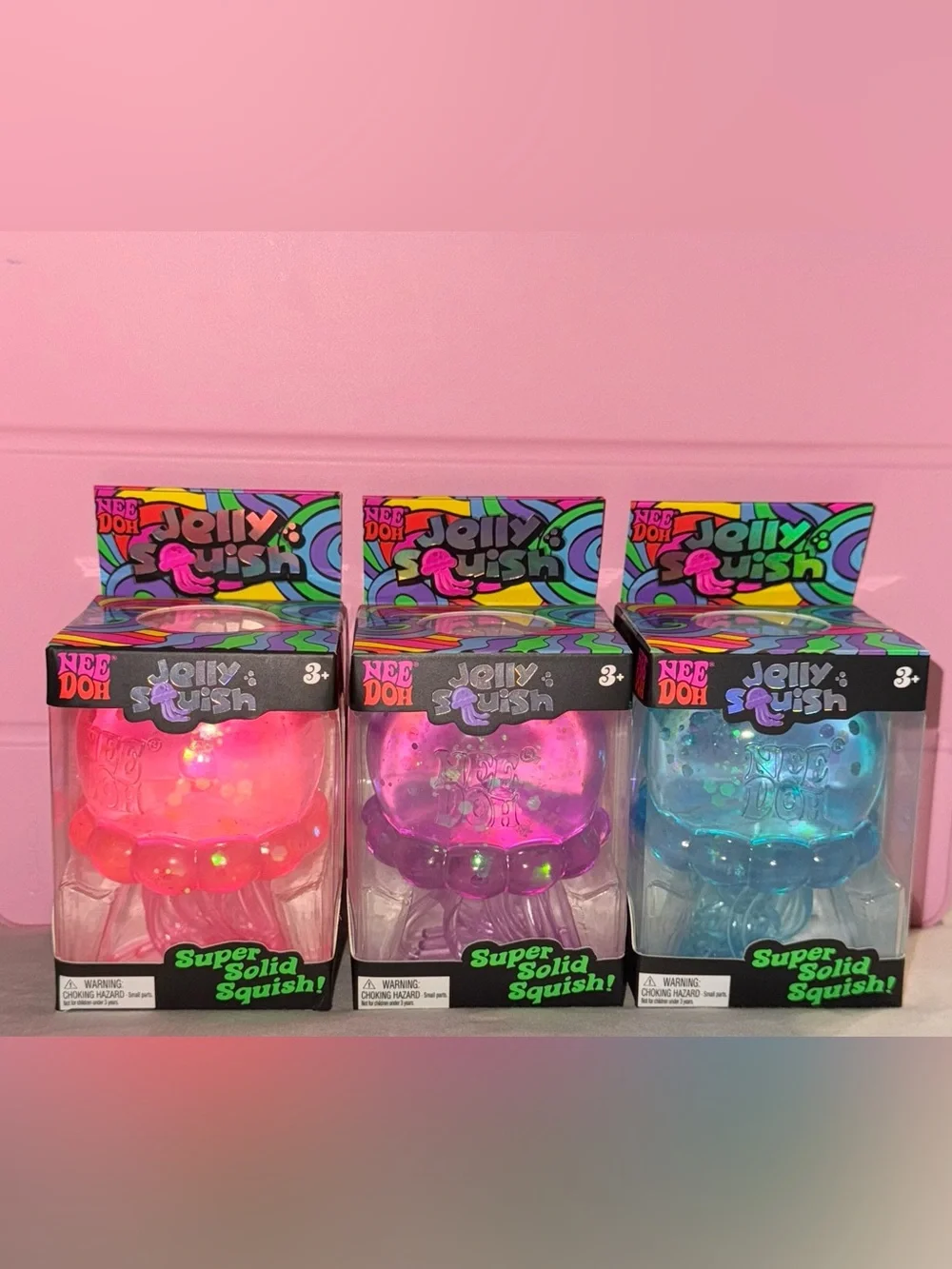 NeeDoh Jelly Squish Super Solid Squish - Pink, Purple, Blue (Set of 3)
